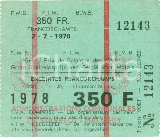 Oggetto da collezione cartaceo 1978 FRANCORCHAMPS BELGIO Grand Prix BELGIQUE Motos Biglietto 1