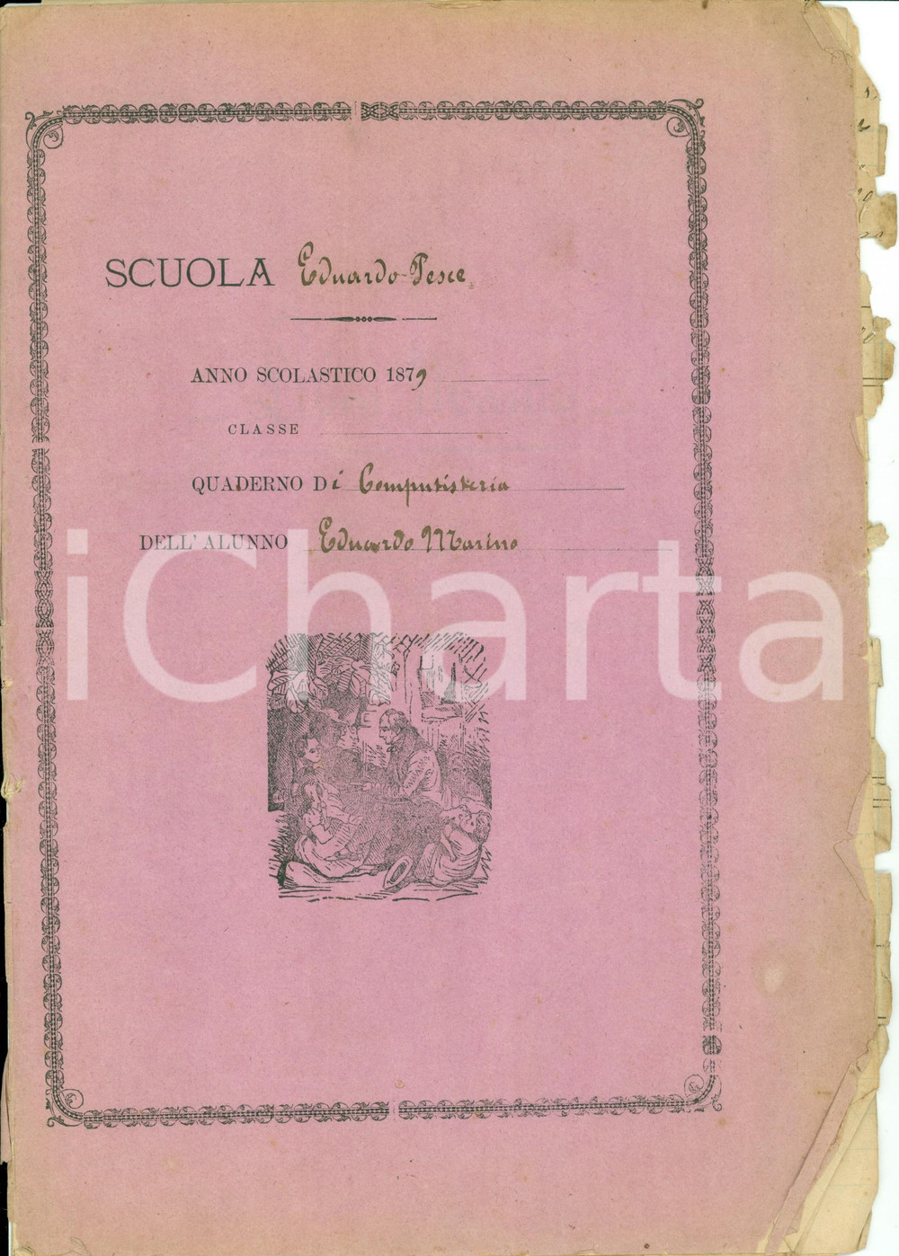 Oggetto da collezione cartaceo 1879 NAPOLI Scuola Eduardo PESCE Quaderno computisteria Eduardo MARINO 1