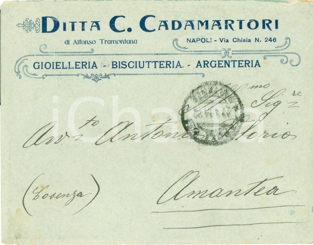Materiale pubblicitario d’epoca 1914 NAPOLI Ditta CADAMARTORI Gioielleria argenteria BUSTA VUOTA 1