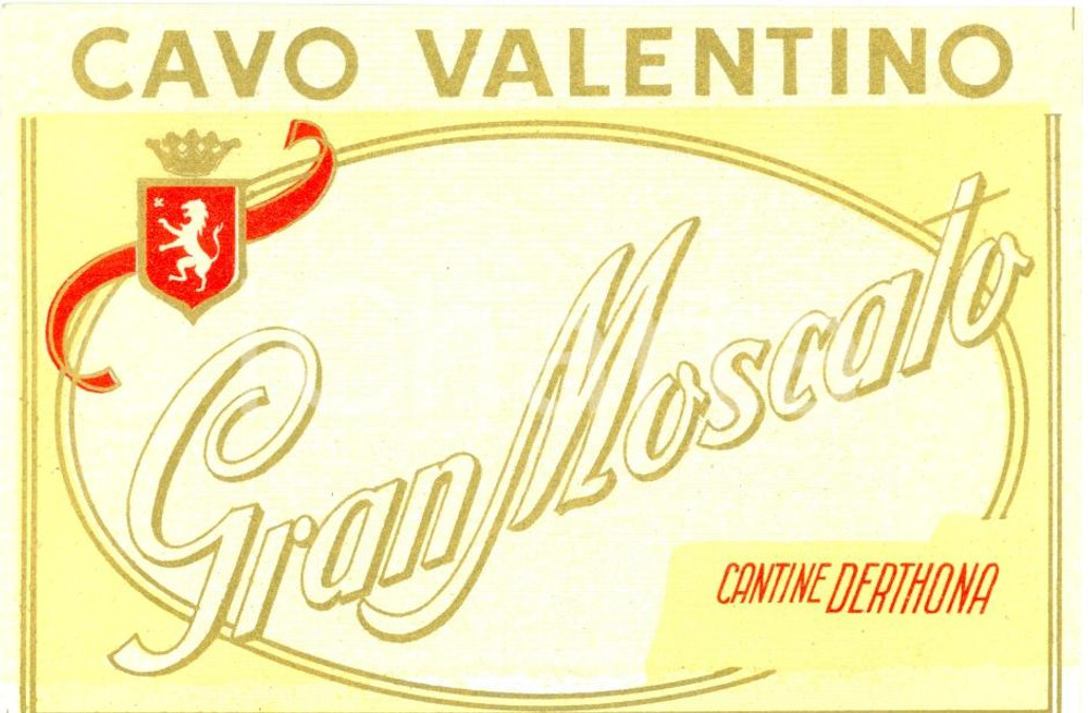 Materiale pubblicitario d’epoca 1960 ca TORTONA AL Etichetta Gran Moscato CAVO VALENTINO Cantine DERTHONA 1