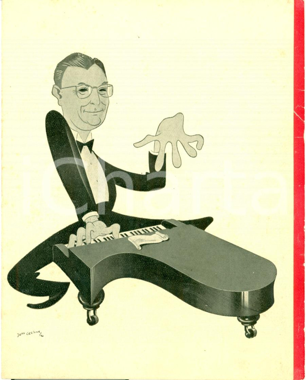 Materiale pubblicitario d’epoca 1947 ST. MORITZ Concerto pianista Louis VAN DEN BURG Caricatura Joop DESINK 1