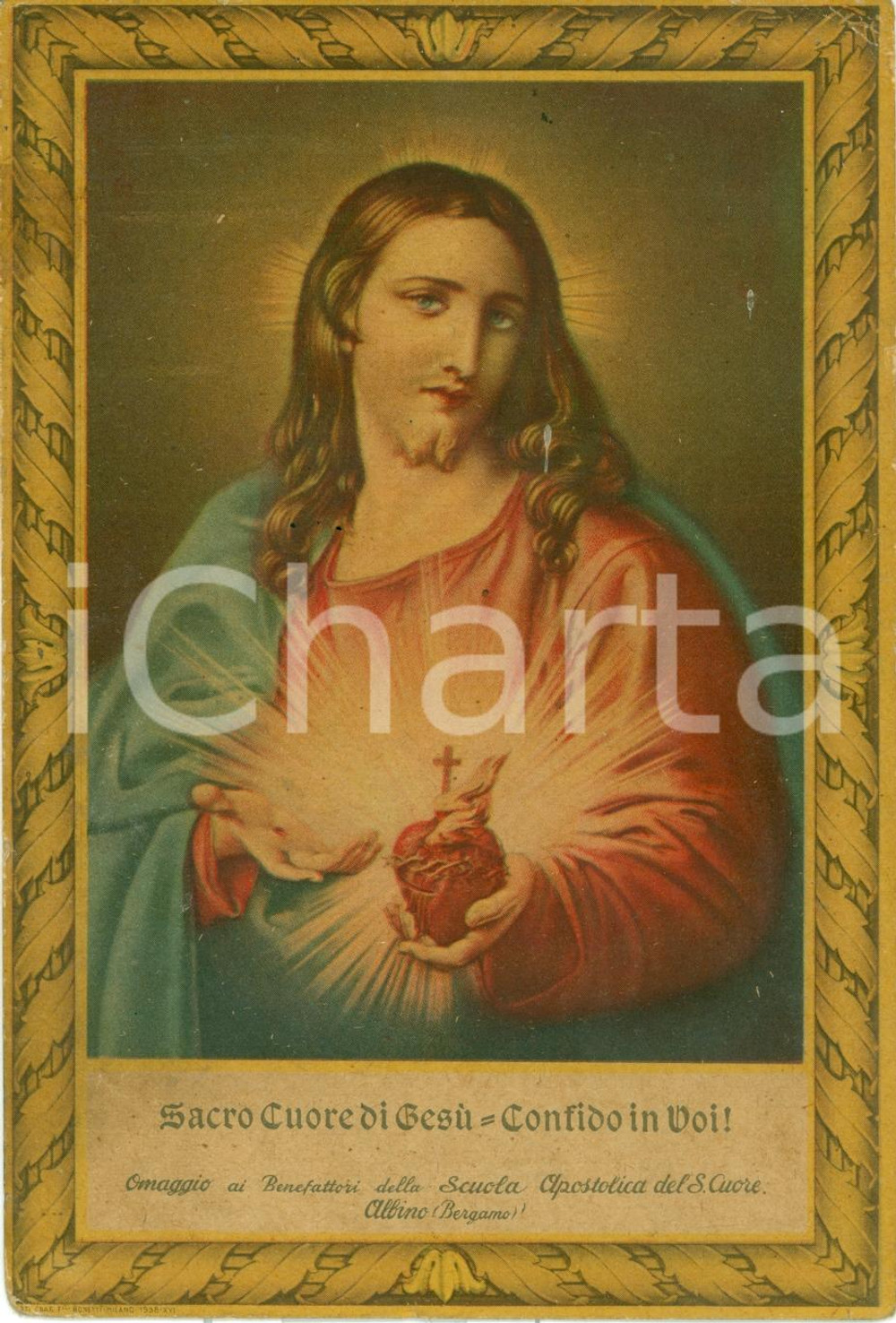Oggetto da collezione cartaceo 1938 ALBINO BG Scuola Apostolica SACRO CUORE DI GESU  Santino 1