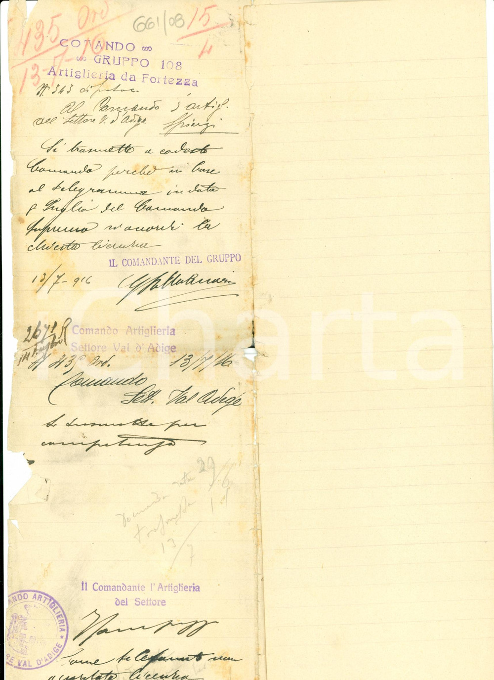 Documento originale, autentico 1916 ROCCA PIA AQ Ufficiale Camillo PREDAZZI licenza esami Batteria 75BMONT 1