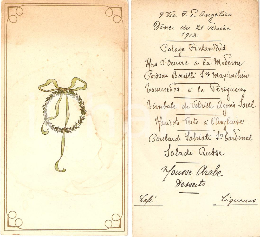 Oggetto da collezione cartaceo 1912 PARIS ? Cuisine traditionnelle franÃ§aise  VINTAGE MENU avec guirlande 1