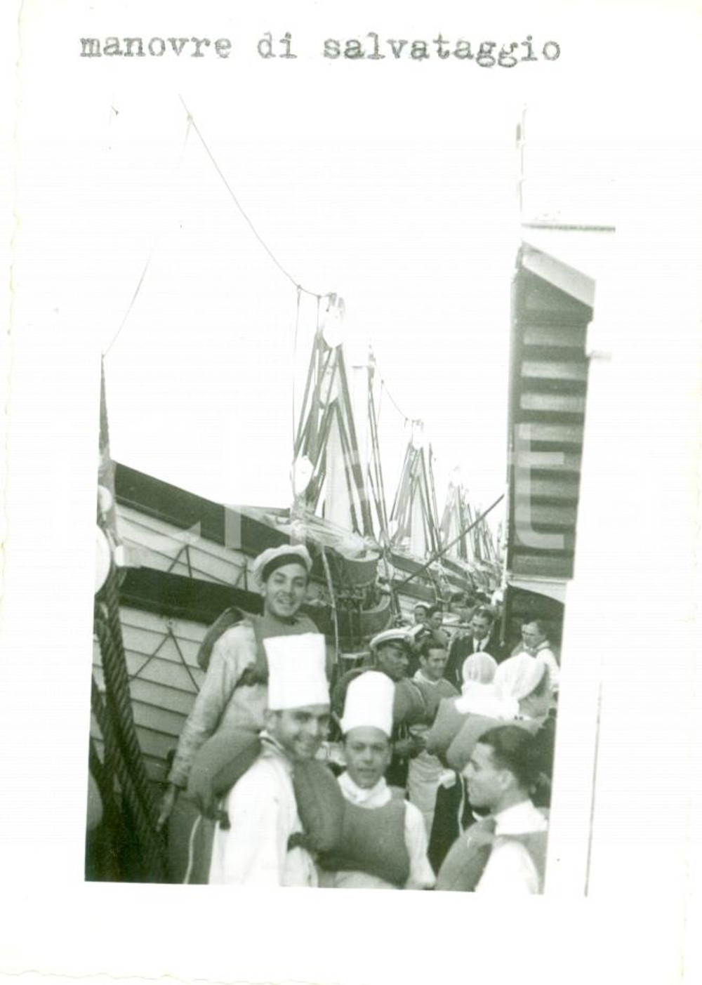 Fotografia d epoca originale 1937 NEW YORK USA Cuochi Transatlantico ROMA scialuppe salvataggio FOTO 1