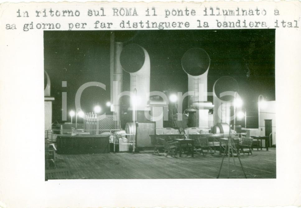 Fotografia d epoca originale 1937 NAPOLI Ponte transatlantico ROMA illuminato a giorno Fotografia 1