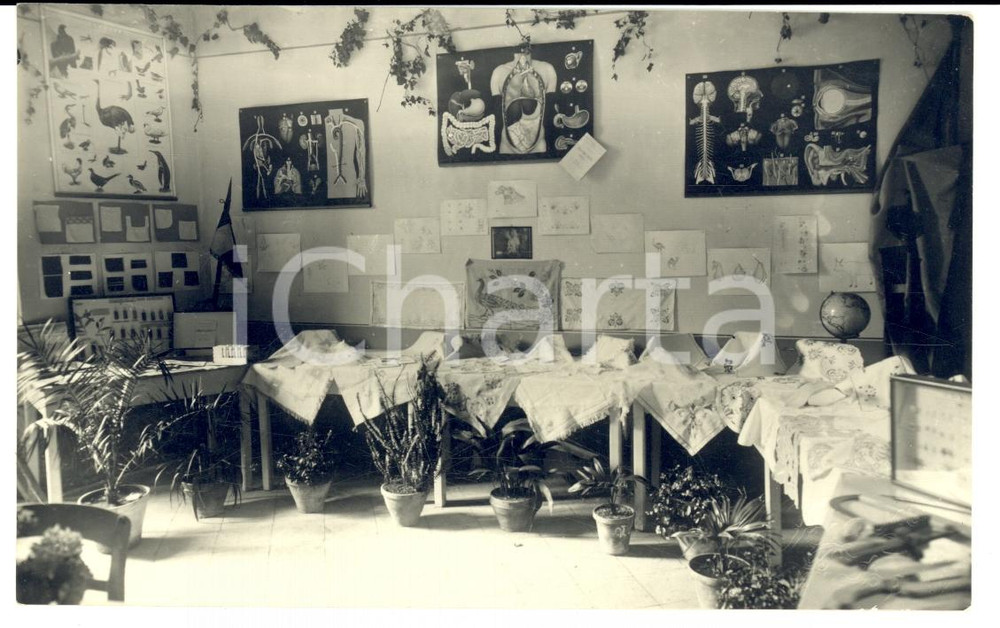 Fotografia d epoca originale 1940 ca SICILIA ? Mostra scolastica con lavori femminili Foto V. SCIAVICCO 1