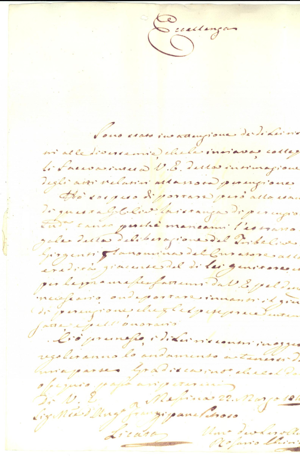 Manoscritto, lettera originale 1841 MESSINA Avvocato Rosario CHIRICO chiede onorari a don Angelo FRANGIPANE 1