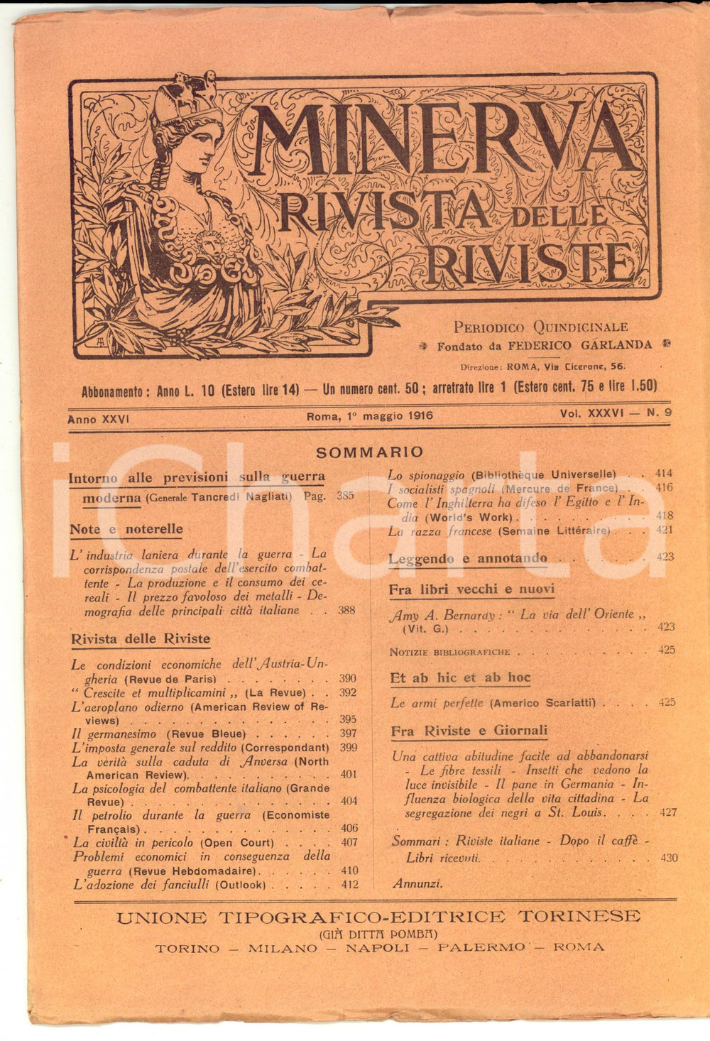 Giornale, rivista storica 1916 MINERVA Rivista delle Riviste  Sulla caduta di Anversa Anno XXVI nÂ° 9 1