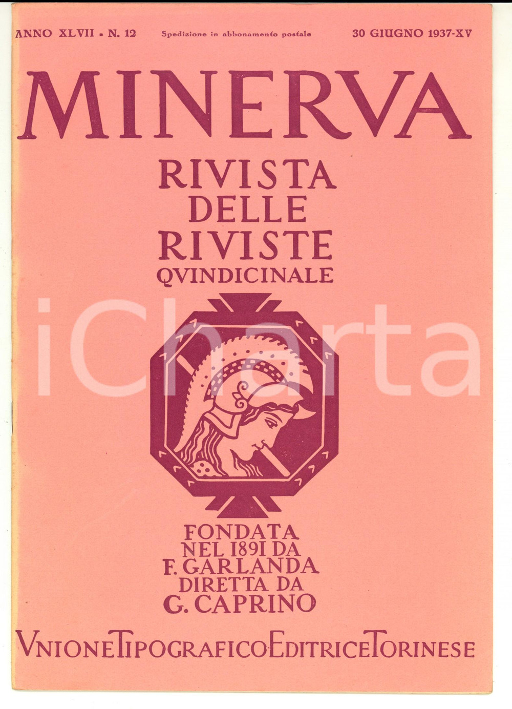 Giornale, rivista storica 1937 MINERVA Rivista delle Riviste  Istruzione degli agricoltori nÂ°12 1
