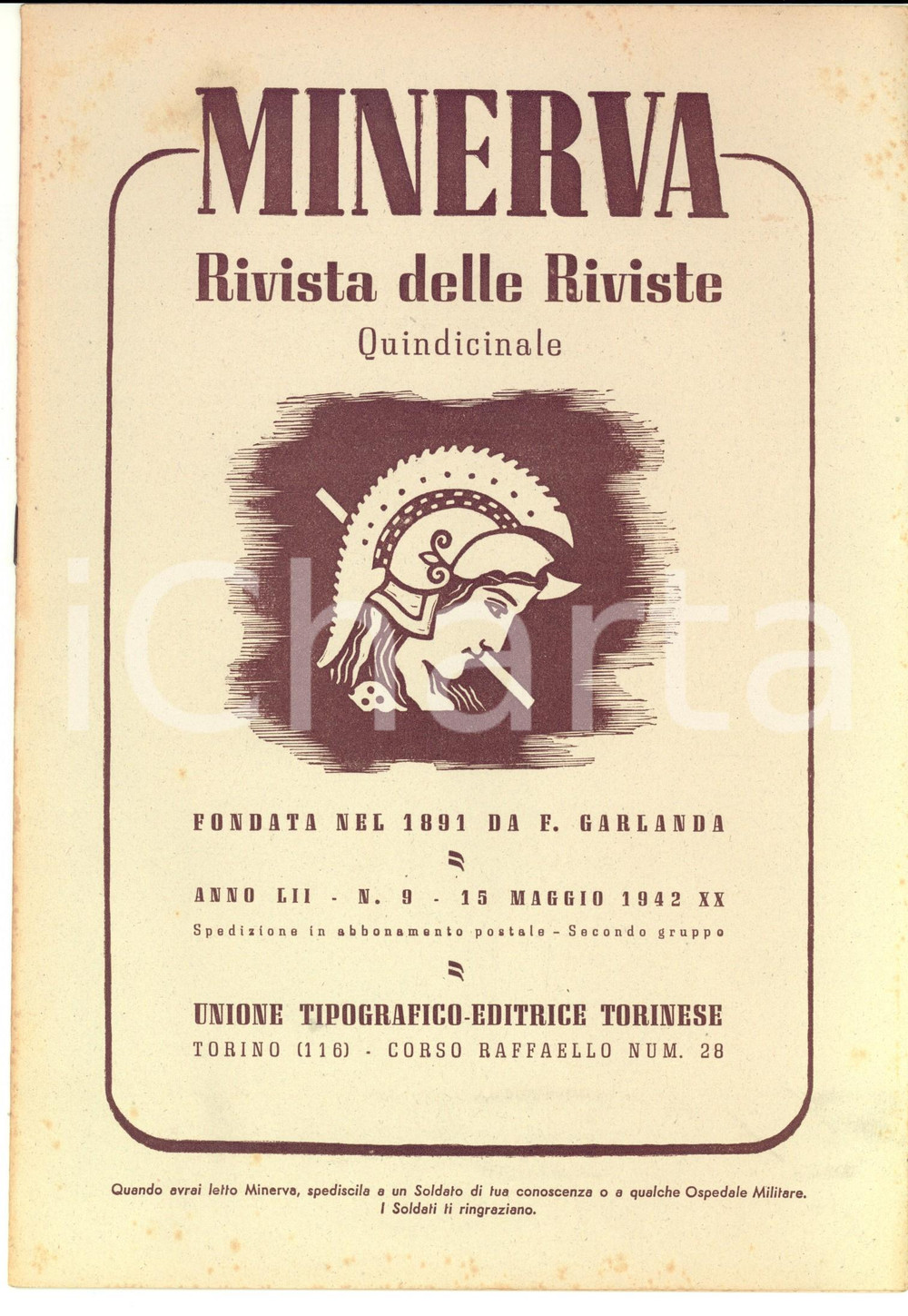 Giornale, rivista storica 1942 MINERVA Rivista delle Riviste  Gli eroi di Gondar Anno LII nÂ° 9 1
