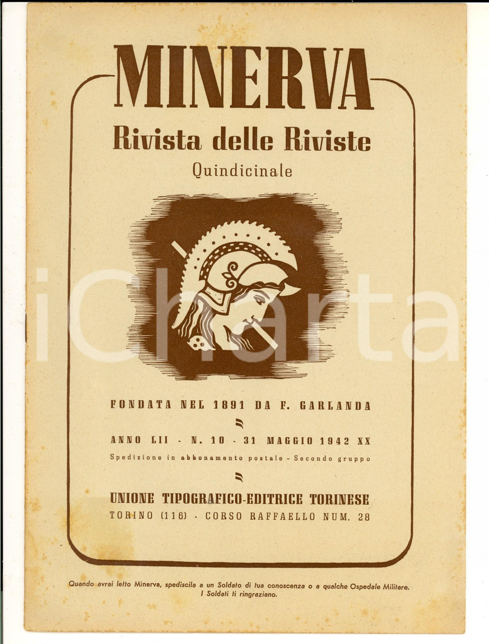 1942 MINERVA Rivista delle Riviste - Decadenza di Raghib PasciÃ  *Anno LII nÂ° 10 DATA: 31 maggio 1942 TITOLO: MINERVA - RIVISTA DELLE RIVISTEGRANDEZZA E DECADENZA DI RAGHIB PASCIA'Anno LII n&deg; 10  DESCRIZIONE: Pubblicazione d'epoca con articoli e notizie su vari argomenti.PAGINE: 24  FORMATO: cm 20 X 30  CONDIZIONI: buone   Documento d'epoca, originale, autentico.     originale e autentica 1