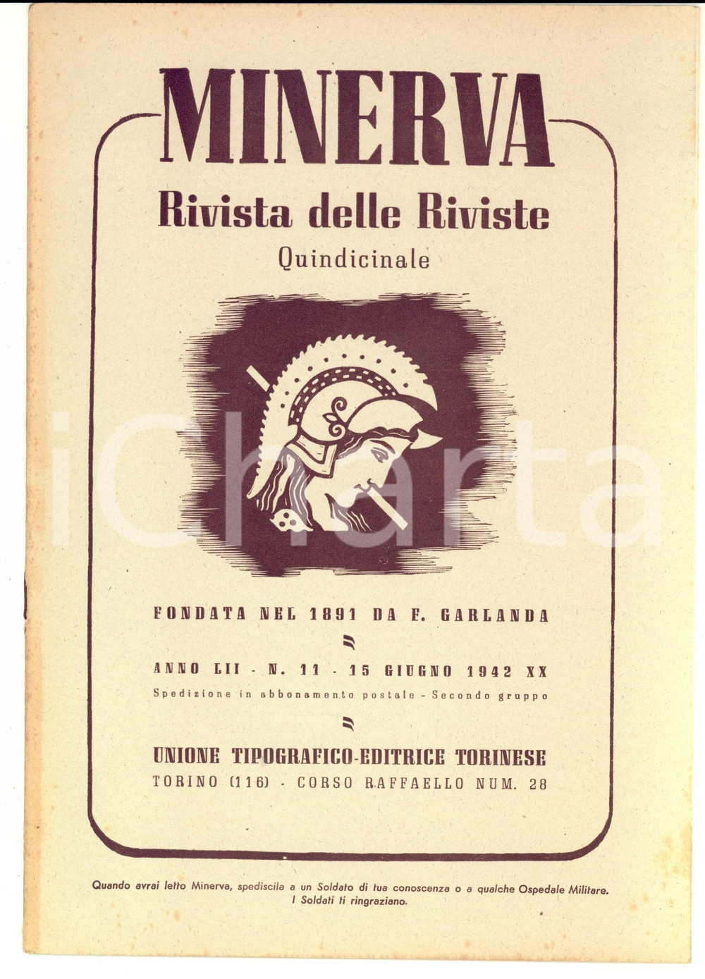 Giornale, rivista storica 1942 MINERVA Rivista delle Riviste  Il generale GARIBOLDI Anno LII nÂ°11 1