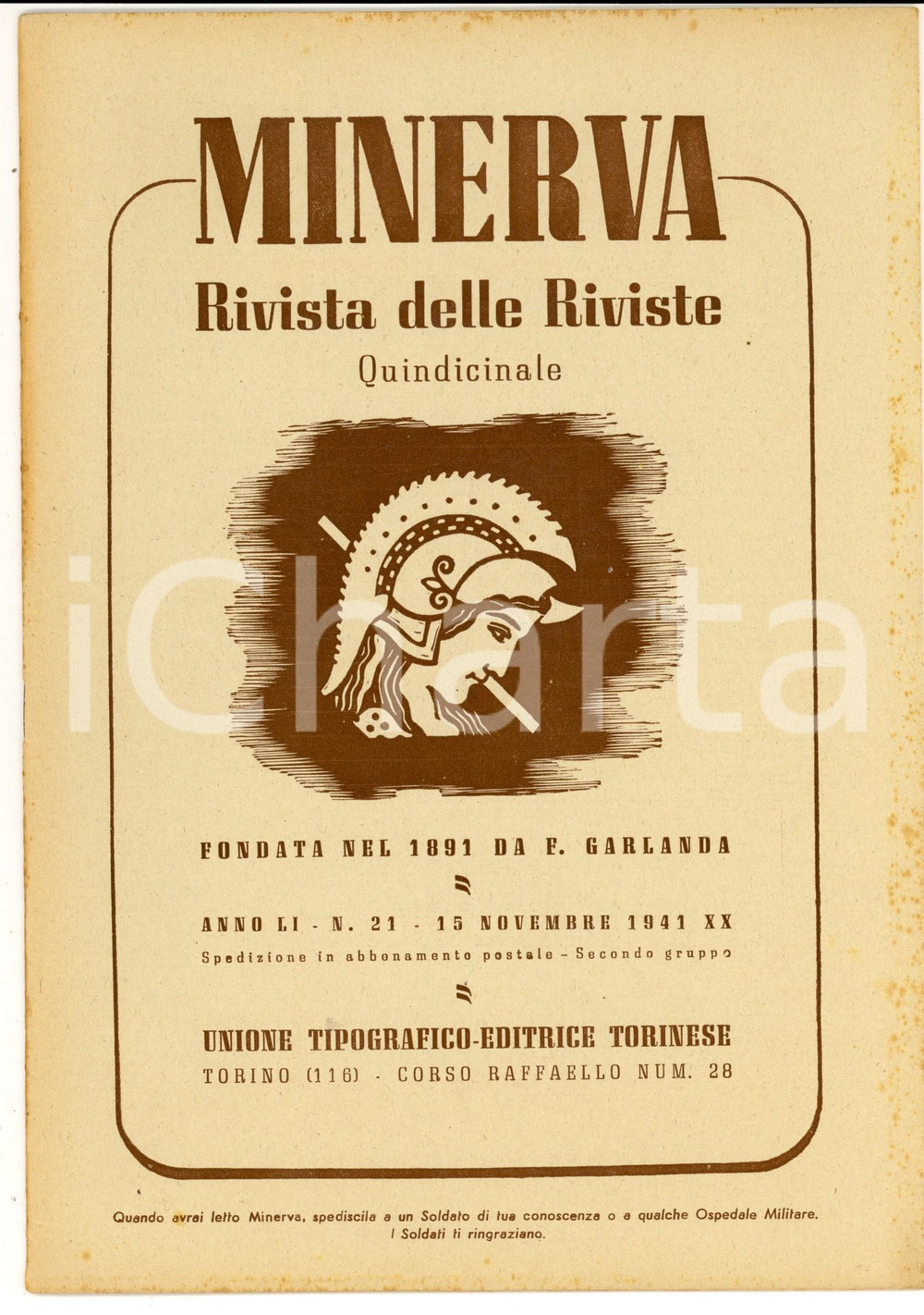 Giornale, rivista storica 1941 MINERVA Rivista delle Riviste  Chiesa e Stato in Spagna Anno LI nÂ° 21 1