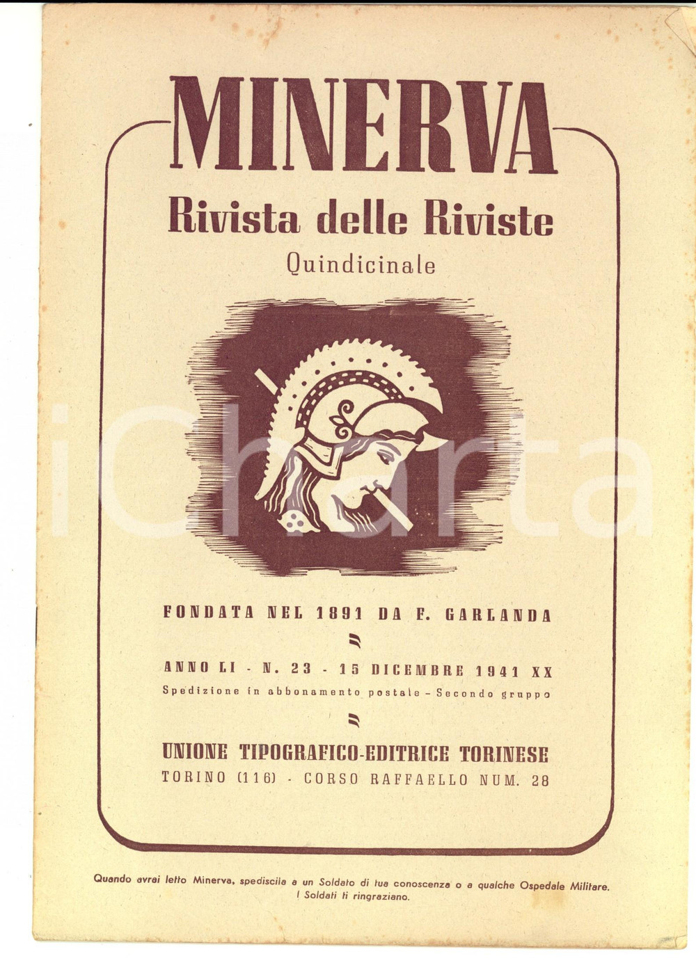 Giornale, rivista storica 1941 MINERVA Rivista delle Riviste  Miserie delle carte da gioco Anno LI nÂ°23 1