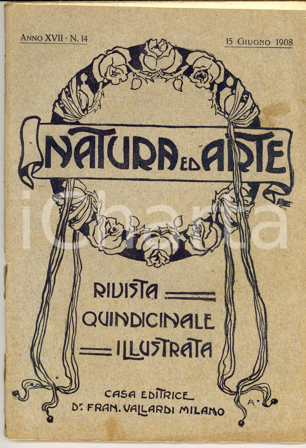 Giornale, rivista storica 1908 NATURA ED ARTE Villa Mills al colle Palatino Rivista DANNEGGIATA nÂ°14 1