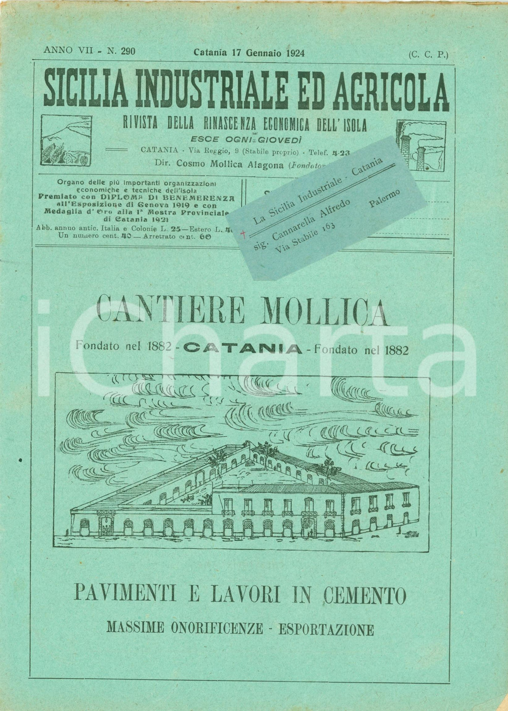Giornale, rivista storica 1924 SICILIA INDUSTRIALE AGRICOLA Agrumi CALIFORNIA fanno concorrenza a SICILIA 1