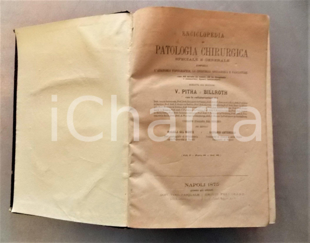 Libro, pubblicazione d epoca 1875 Theodor BILLROTH Franz VON PITHA Patologia Chirurgica Vol I Parte 2 Sez II 1