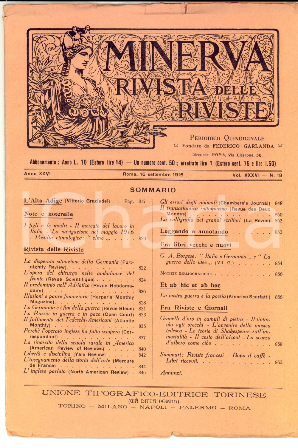 Giornale, rivista storica 1916 MINERVA Rivista delle Riviste  Chirurghi al fronte Anno XXVI nÂ° 18 1