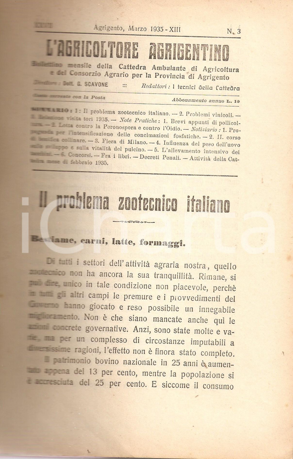 Giornale, rivista storica 1935 AGRICOLTORE AGRIGENTINO Arturo MARESCALCHI su zootecnia italiana Rivista 1