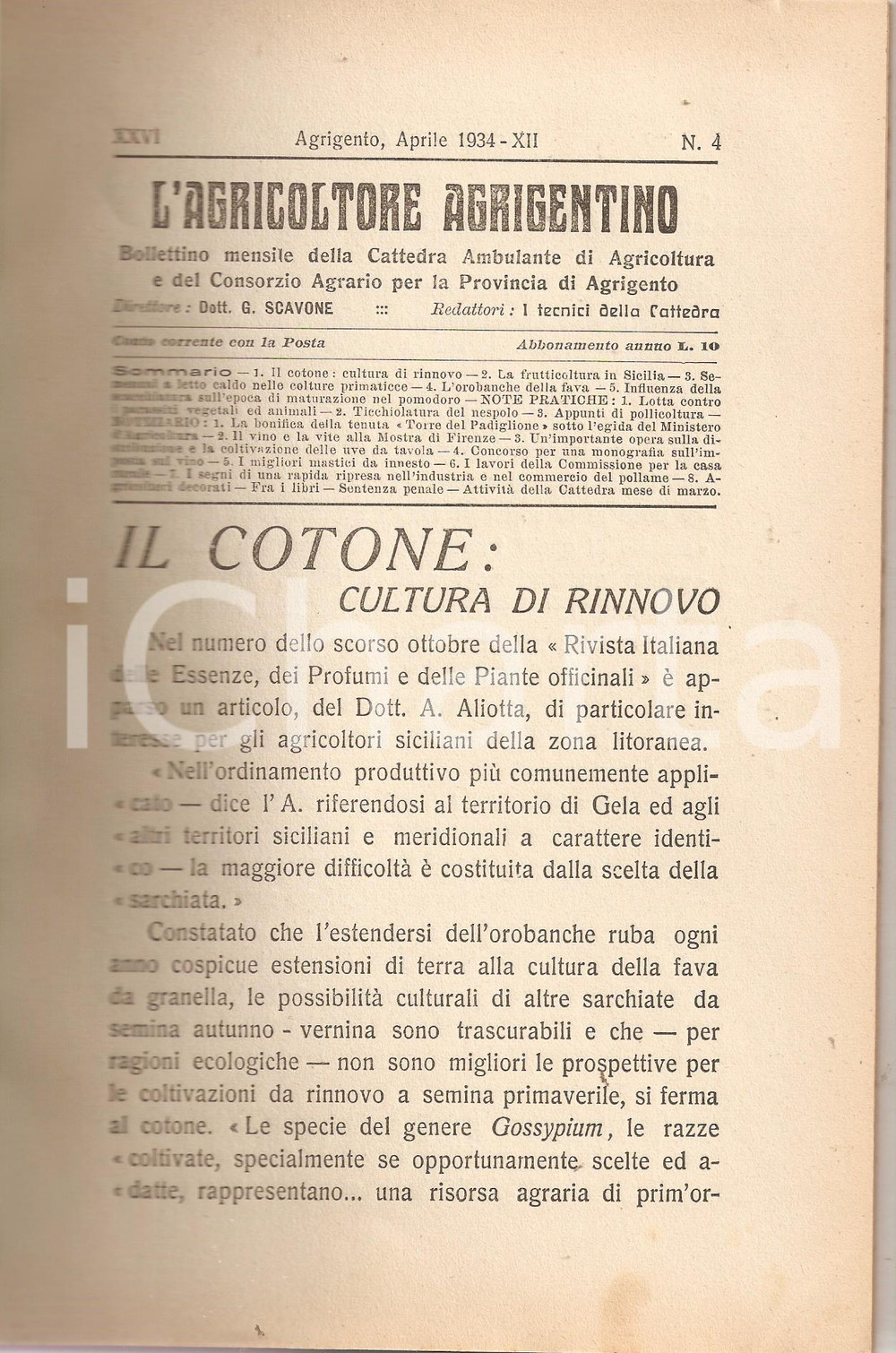 Giornale, rivista storica 1934 AGRICOLTORE AGRIGENTINO Frutticoltura in SICILIA Fumigazione a LICATA 1
