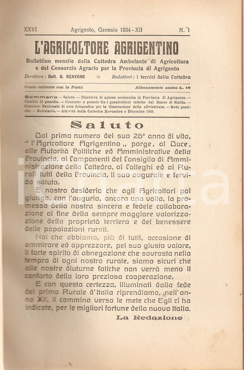 Giornale, rivista storica 1934 AGRIGENTO Agricoltore agrigentino Misure straordinarie per alluvione 1