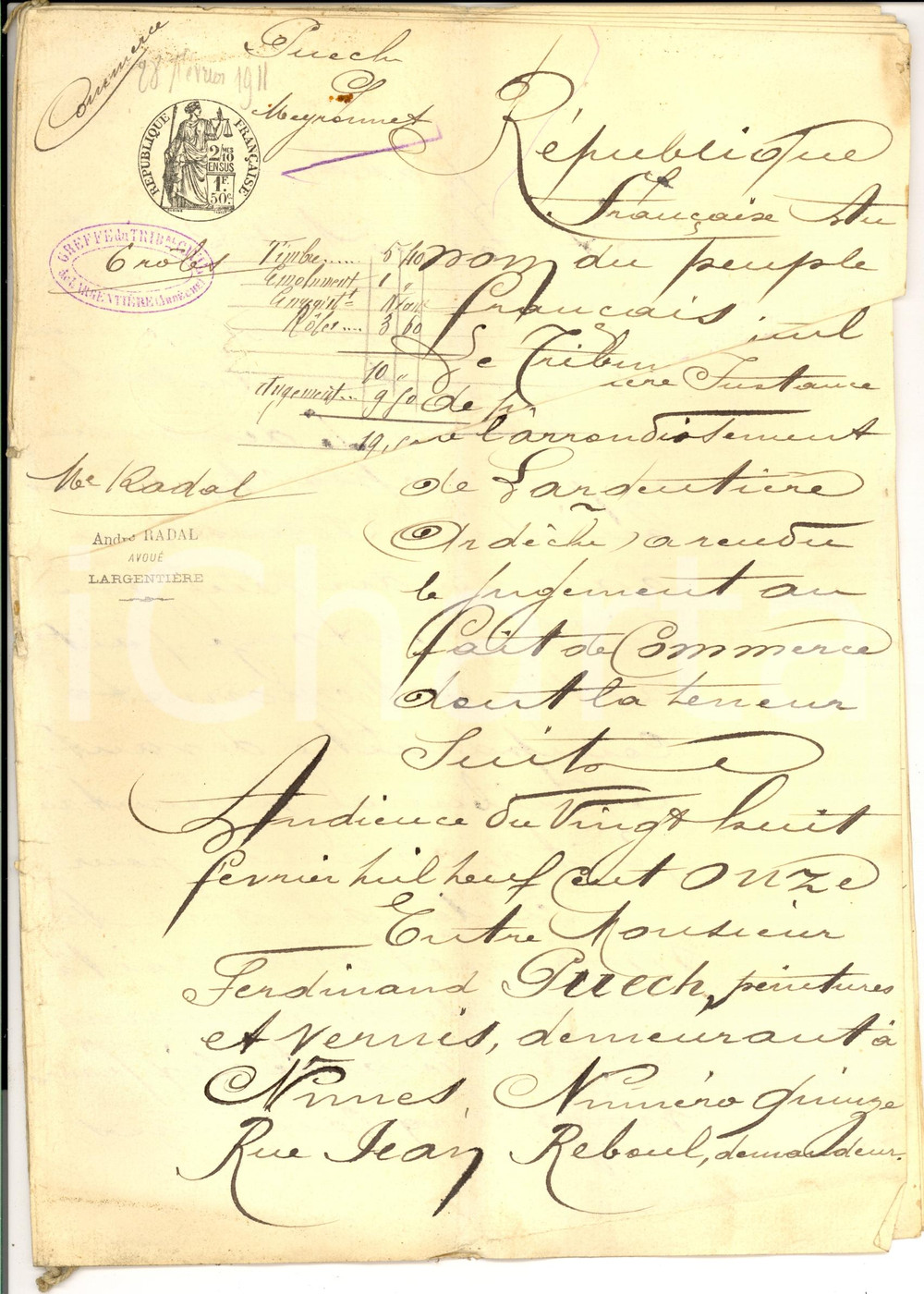 Documento originale, autentico 1911 LABLACHERE F Processo al commerciante fallito Charles MEYRONNET 1