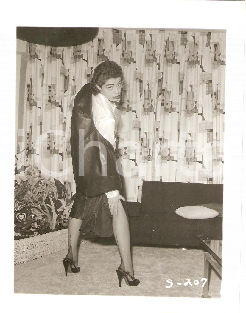 Fotografia d epoca originale 1965 ca USA  EROTICA VINTAGE Sexy lady showing silk stocking in apartment PHOTO 1
