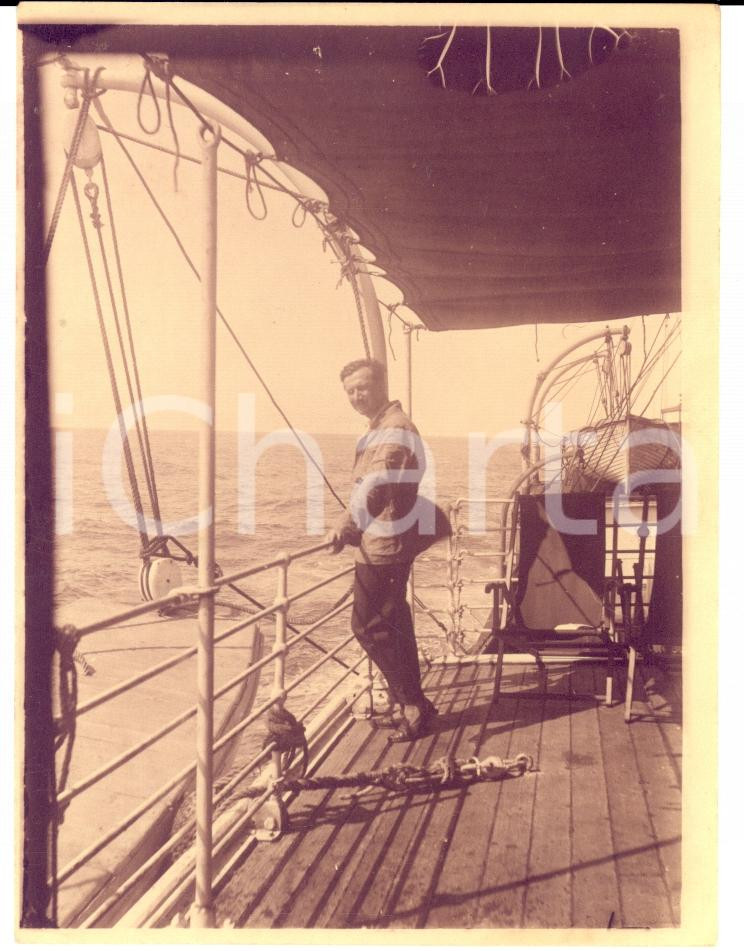 Fotografia d epoca originale 1920 LLOYD ROYAL BELGE Passeggero sul ponte della nave OLYMPIER VINTAGE photo 1