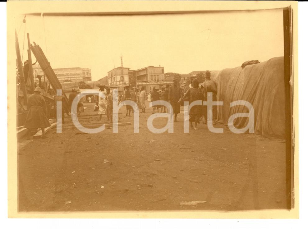 Fotografia d epoca originale 1920 DAKAR SENEGAL Movimento di materiali al porto Foto COLONIALE 1
