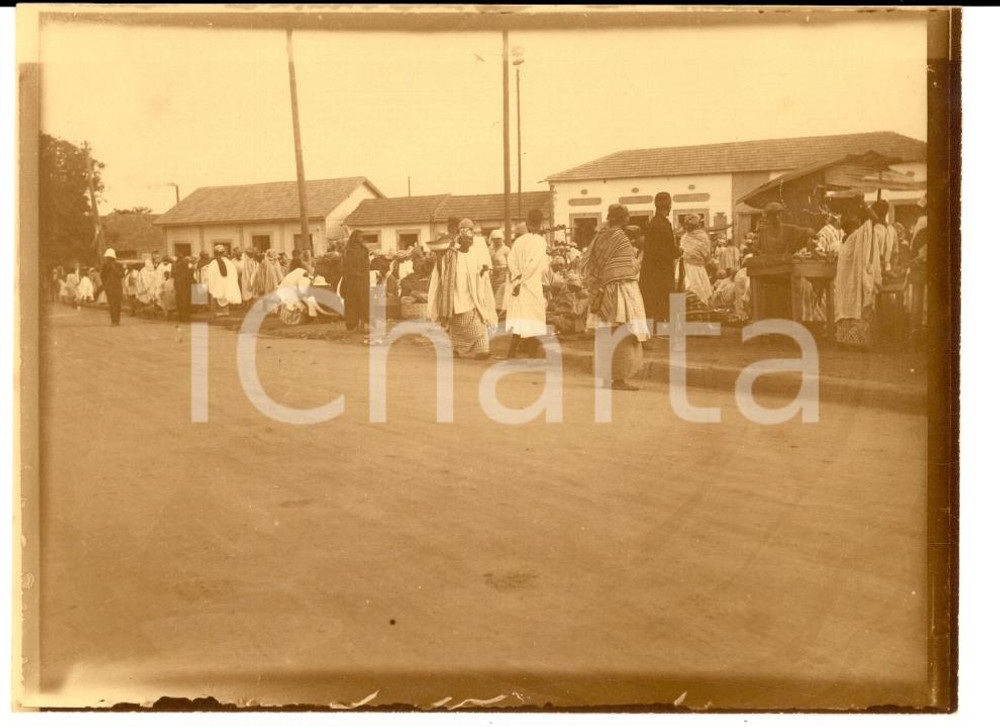 Fotografia d epoca originale 1920 DAKAR SENEGAL FRANCAIS Affollato mercato a cielo aperto Foto VINTAGE 1