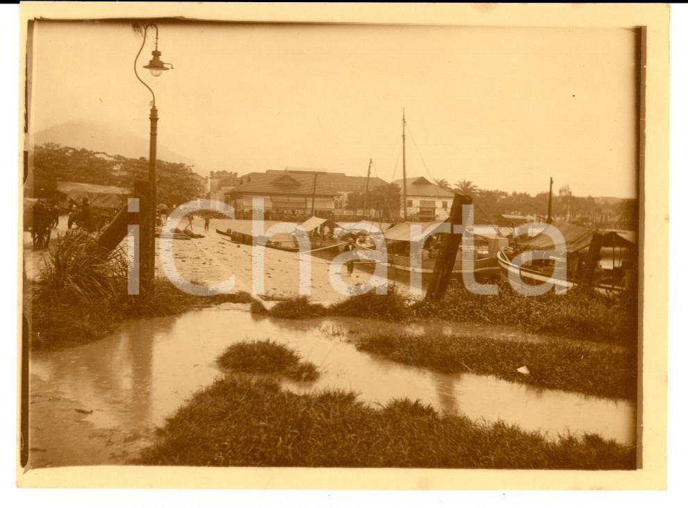 Fotografia d epoca originale 1920 RIO DE JANEIRO BRAZIL Veduta di un villaggio con barche Foto VINTAGE 1