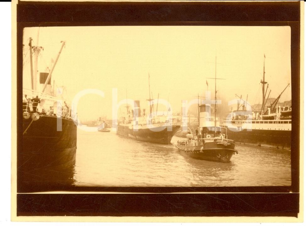 Fotografia d epoca originale 1920 LLOYD ROYAL BELGE AMSTERDAM Nave OLYMPIER al porto VINTAGE photo 1