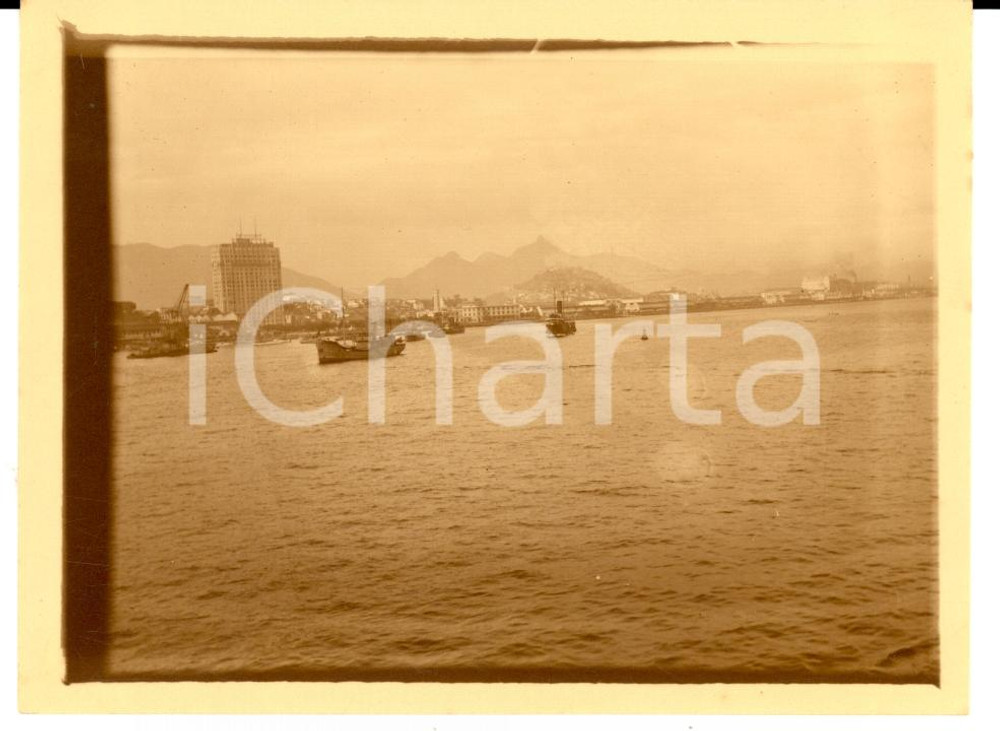Fotografia d epoca originale 1920 RIO DE JANEIRO BRAZIL Veduta con edificio A NOITE in costruzione Foto 1