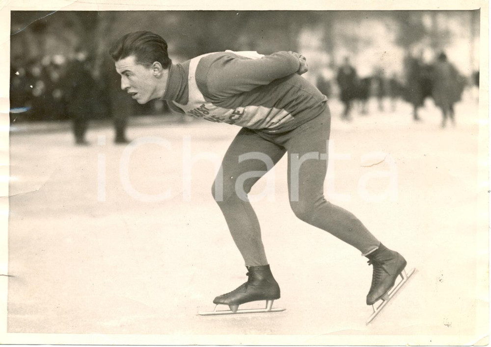 Fotografia d epoca originale 1925 ca NEW YORK Joe MOORE vince i campionati di pattinaggio a LAKE PLACID Foto 1