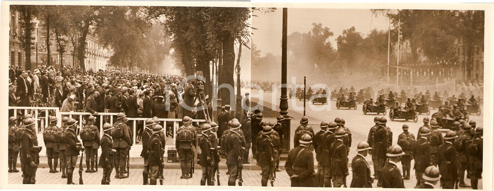 Fotografia d epoca originale 1938 VERSAILLES F Sfilata truppe francesi di fronte a Re GEORGE VI Foto DOPPIA 1