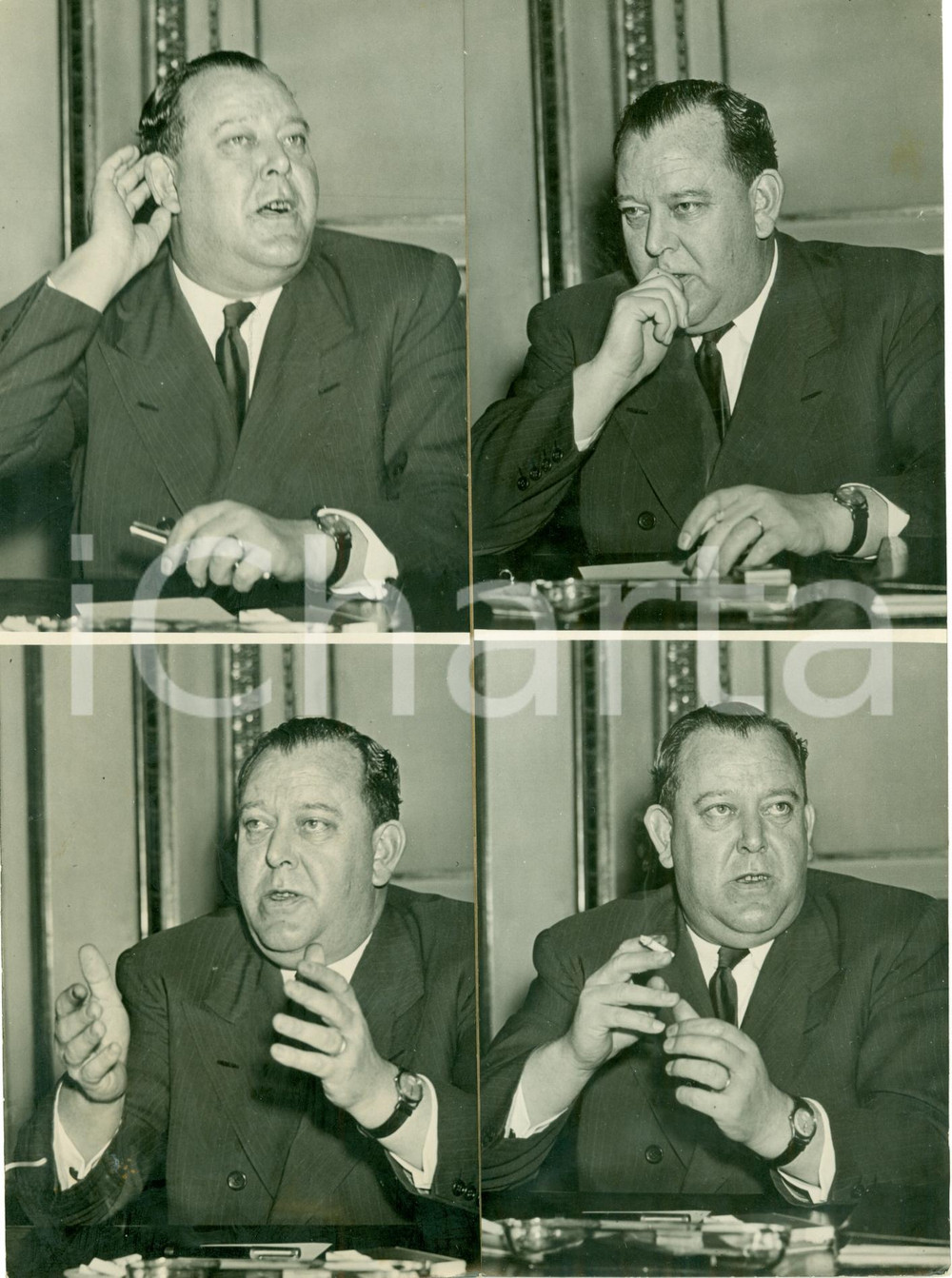 Fotografia d epoca originale 1948 PARIS Segretario ONU Trygve LIE durante conferenza stampa QUATTRO SCATTI 1