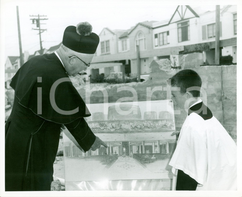 Fotografia d epoca originale 1962 SAN FRANCISCO Archbishop Joseph T. McGUCKEN new HOLY NAME OF JESUS Church 1