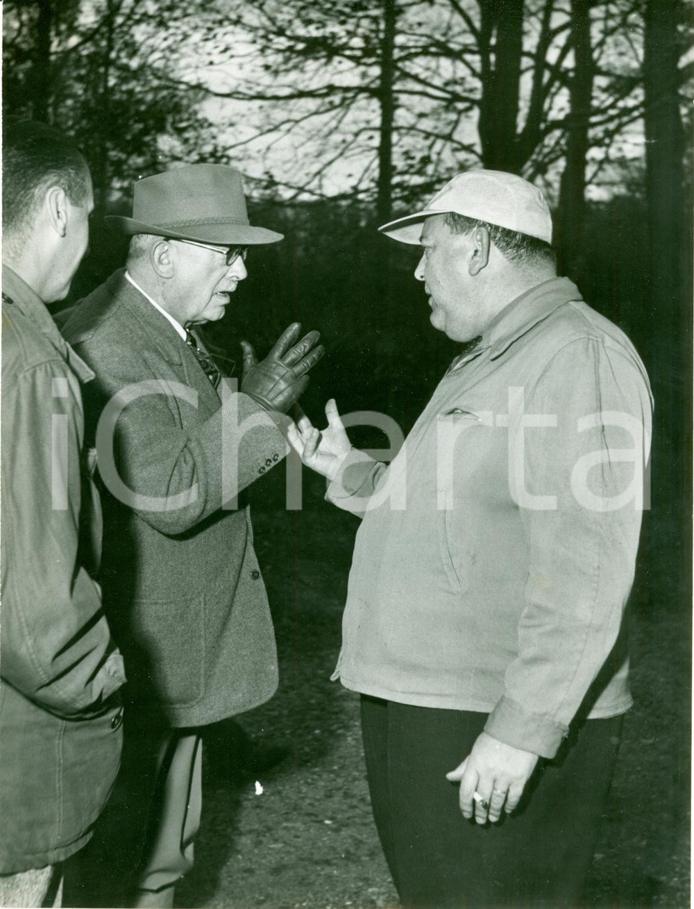 Fotografia d epoca originale 1951 RAMBOUILLET F Segretario ONU Trygve LIE a caccia con Vincent AURIOL Foto 1