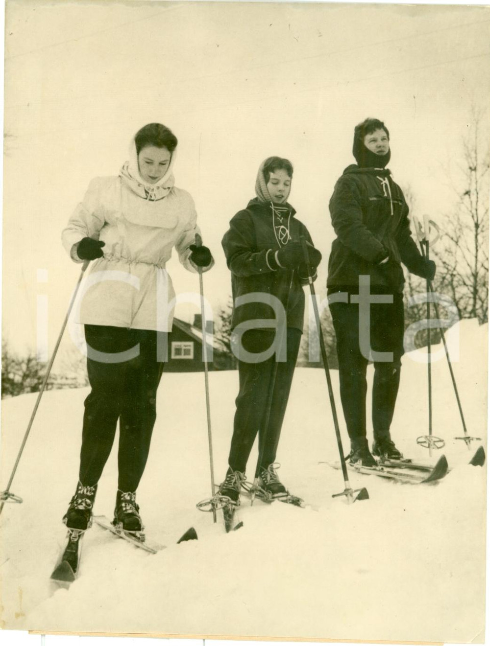 Fotografia d epoca originale 1959 GAUSDAL Principesse Margrethe Benedikte AnneMaria di DANIMARCA sciano 1