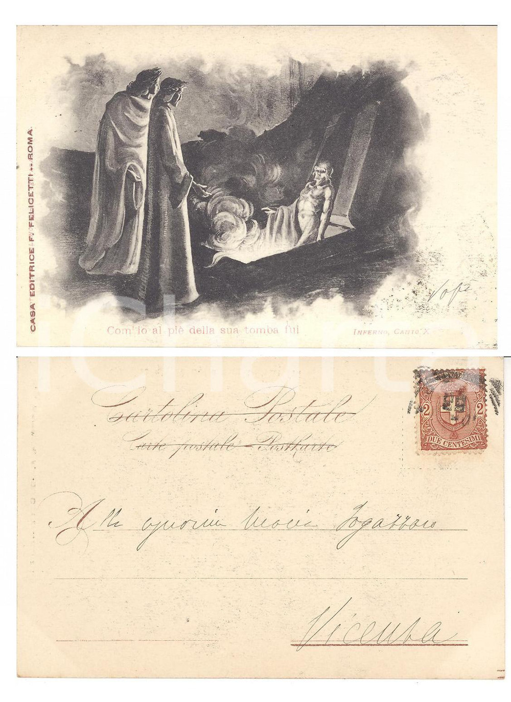 Autografo originale 1900 ca Cartolina ANTONIO FOGAZZARO alla figlia Maria  Inferno X AUTOGRAFO 1