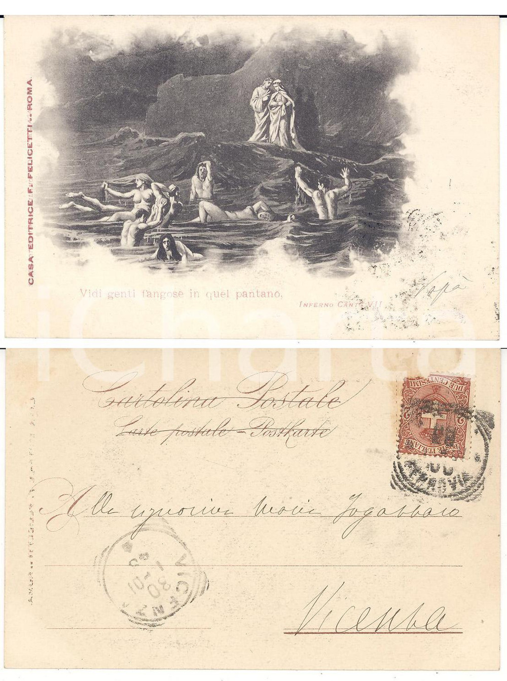 Autografo originale 1901 Cartolina ANTONIO FOGAZZARO alla figlia Maria  Inferno VII AUTOGRAFO 1