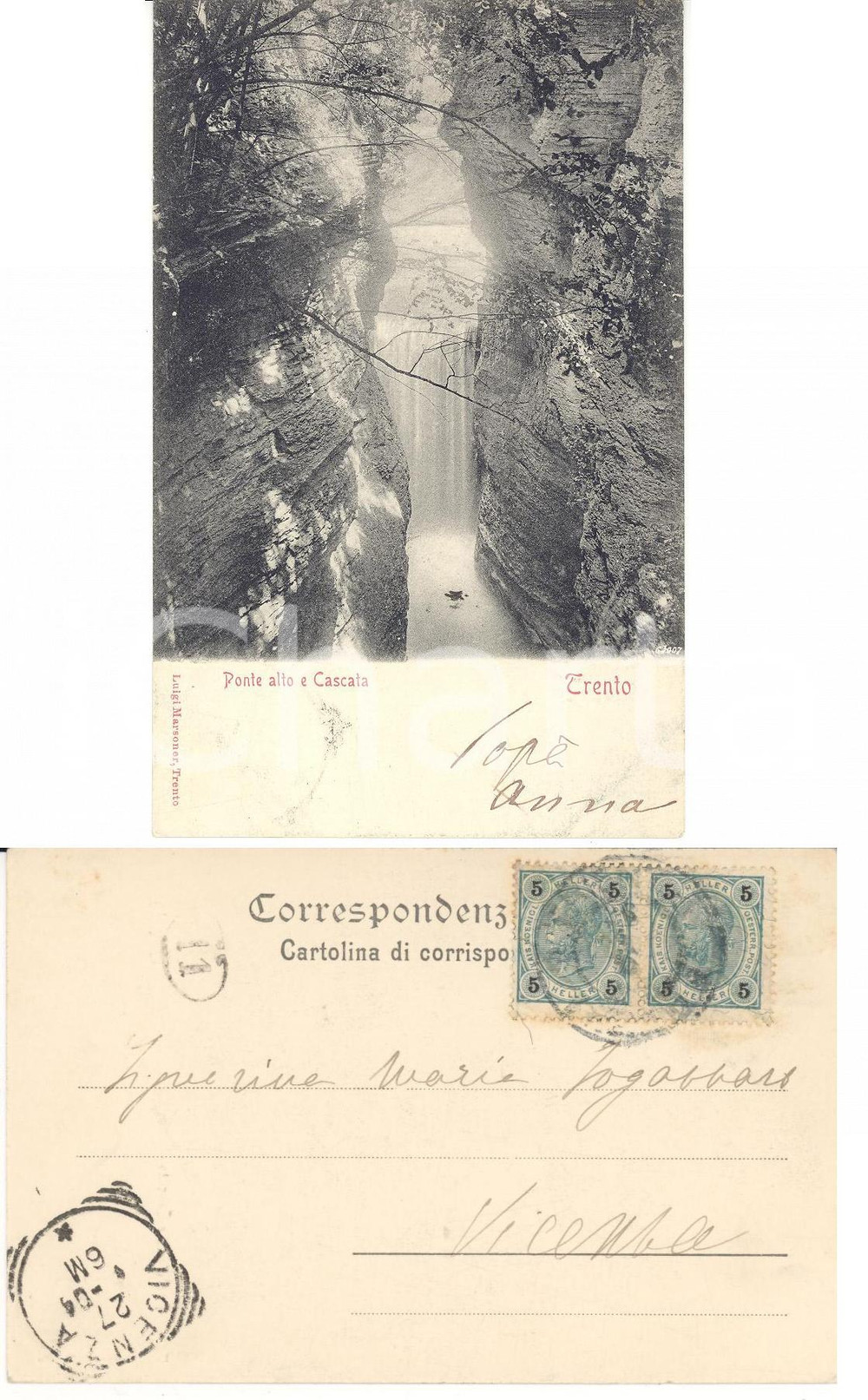 Autografo originale 1904 TRENTO Cartolina ANTONIO FOGAZZARO e ANNA alla figlia Maria AUTOGRAFO 1
