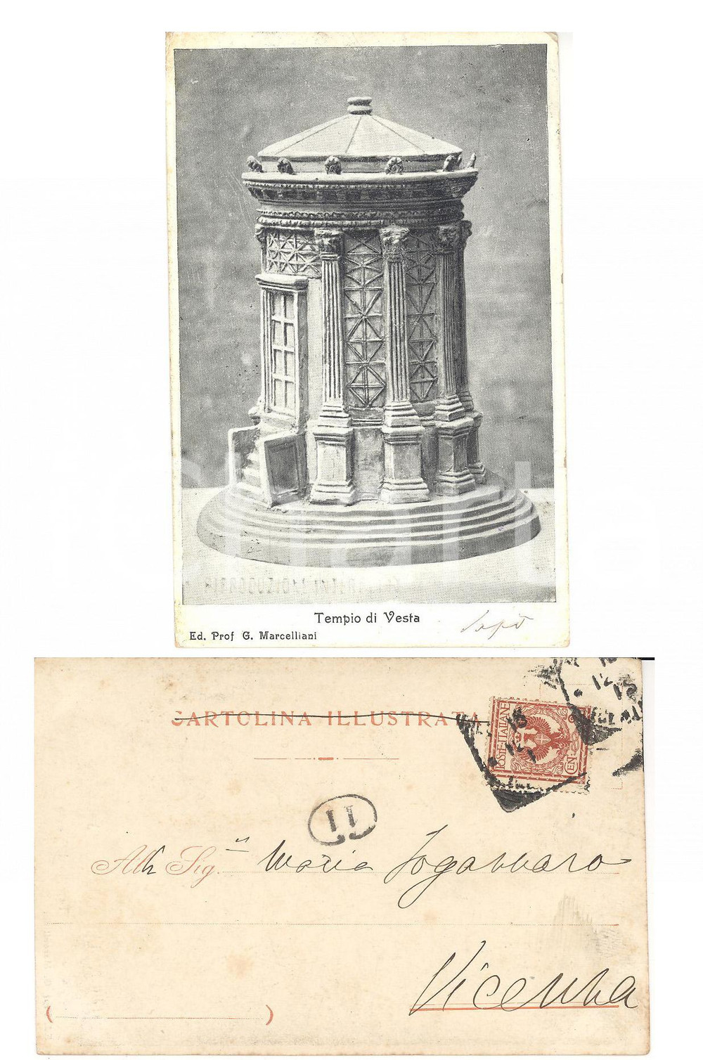 Autografo originale 1909 ROMA Cartolina ANTONIO FOGAZZARO a figlia Maria  Tempio VESTA AUTOGRAFO 1