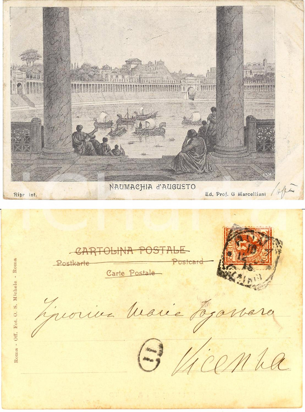 Autografo originale 1909 ROMA Cartolina ANTONIO FOGAZZARO a figlia Maria  Naumachia AUTOGRAFO 1