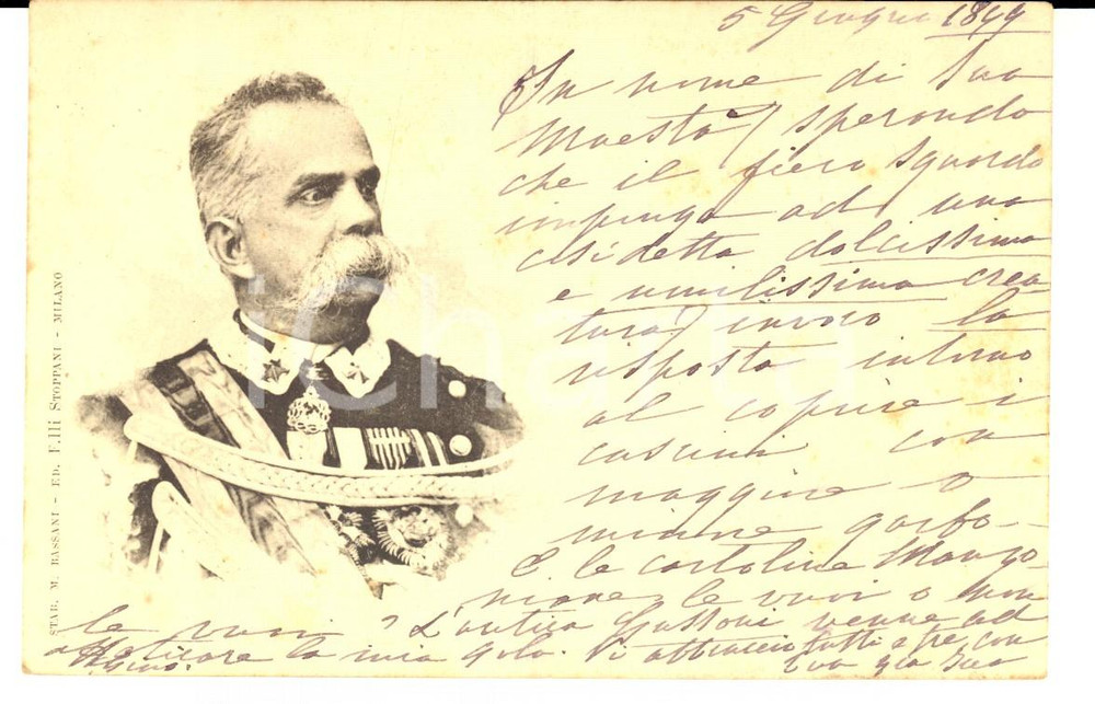 Autografo originale 1899 BERGAMO Re Umberto I Innocentina FOGAZZARO alla nipote Maria AUTOGRAFO 1