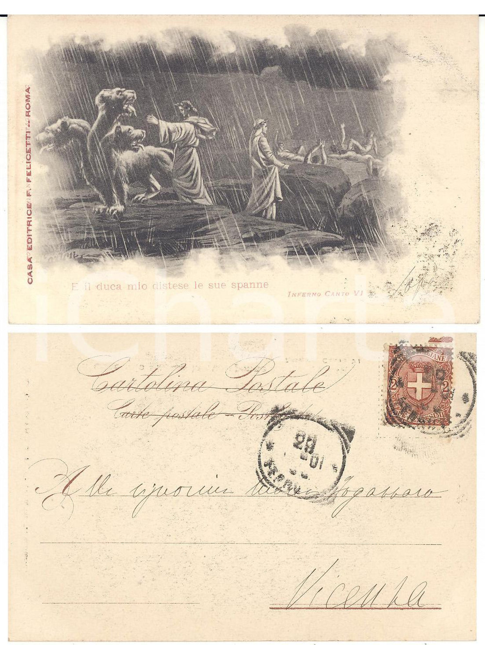 Autografo originale 1901 Cartolina ANTONIO FOGAZZARO alla figlia Maria  Inferno VI AUTOGRAFO 1