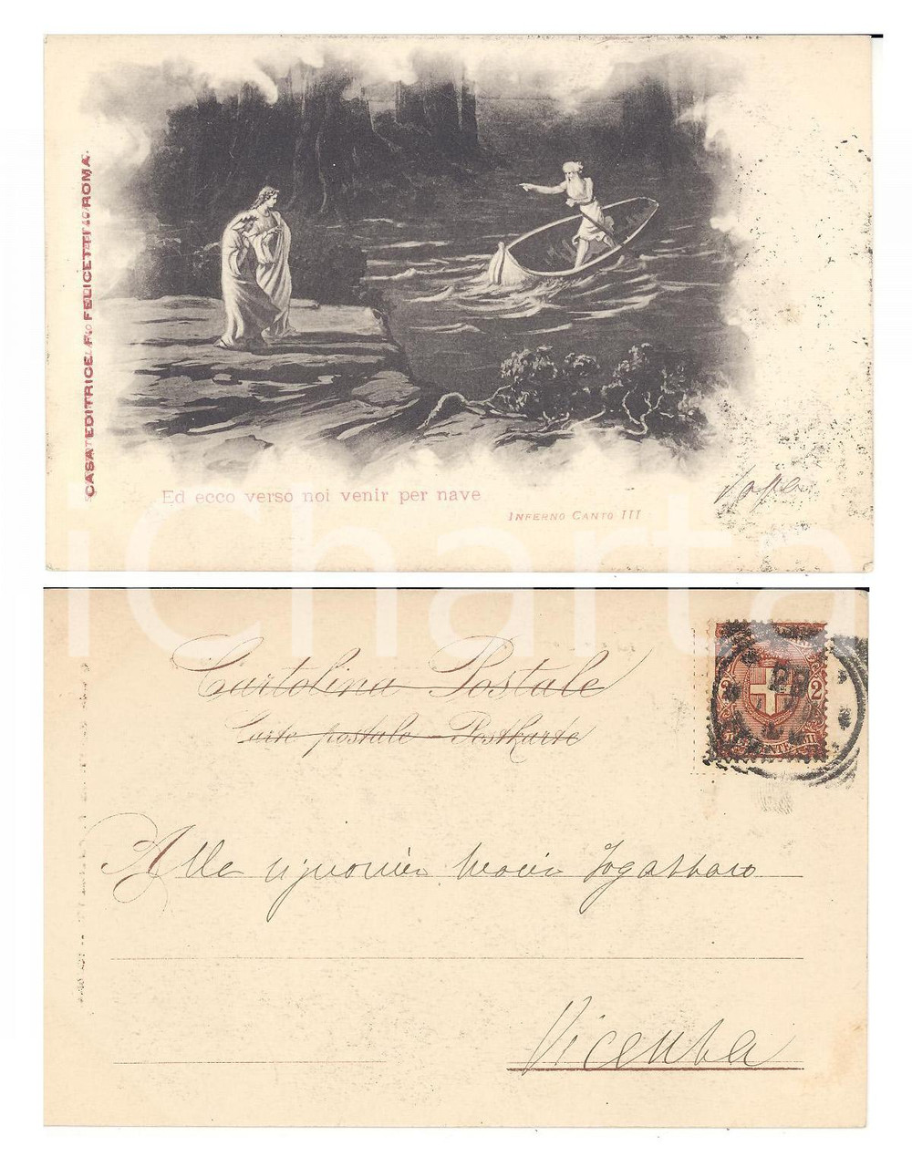 Autografo originale 1901 Cartolina ANTONIO FOGAZZARO alla figlia Maria  Inferno III AUTOGRAFO 1