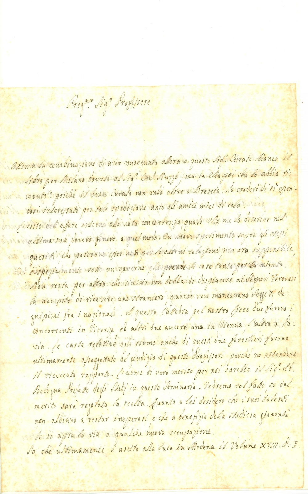 Autografo originale 1818 VICENZA Ignazio SALVI su concorso per cattedra di Liceo Lettera AUTOGRAFA 1
