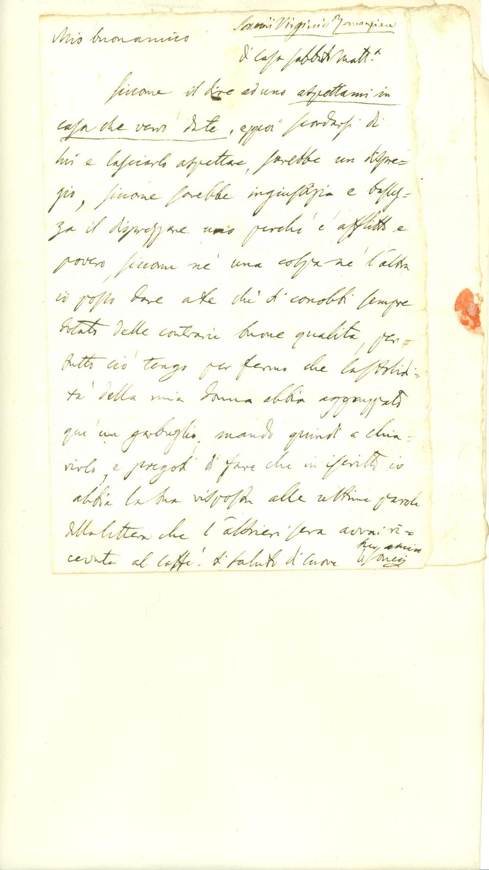 Autografo originale 1810 ca MILANO Virginio SONCINI Colpa della stolidità della mia donna AUTOGRAFO 1